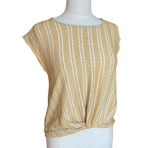 Anthropologie W5 Mustard Cream Striped Twist Bottom Top Blouse-L